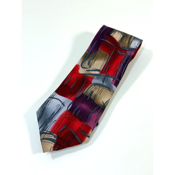 J. Garcia Tie Collection Fifty-Four Scales Abstract Red Purple‎ Gray Silk - Picture 2 of 11